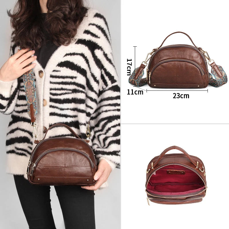Genuine Leather Shoulder Women's Handbag Crossbody Messenger Shell Bag Brown