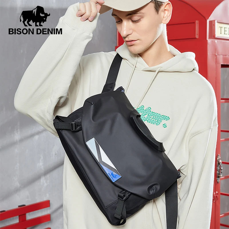 BISON DENIM Fashion Men Crossbody Bags Large Capacity Messenger Bag Shoulder Chest Sport Travel School Bag For IPad Laptop Book