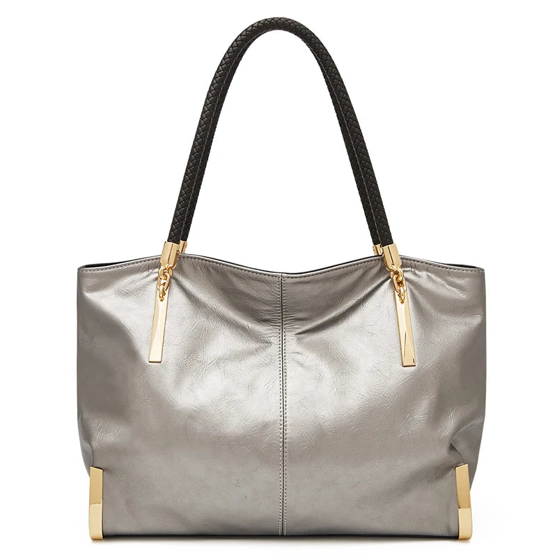FOXER Brand Stylish Women Cowhide Leather Handbag Gold