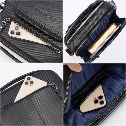 BISON DENIM Carbon Fiber Leather Messenger Bag