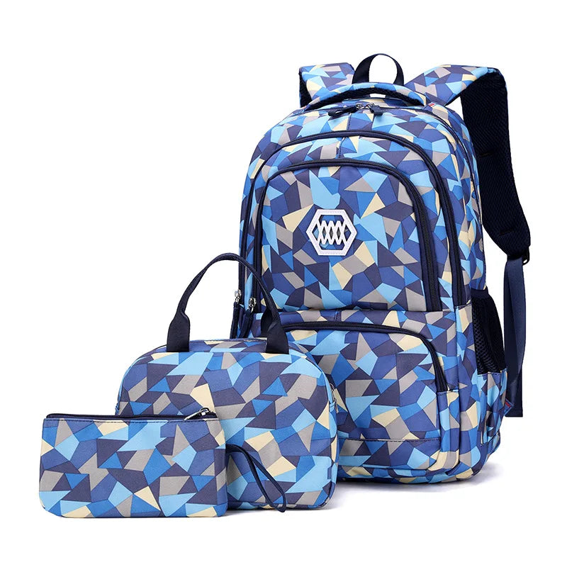 School Backpack Set Waterproof Nylon Blue 1 Set