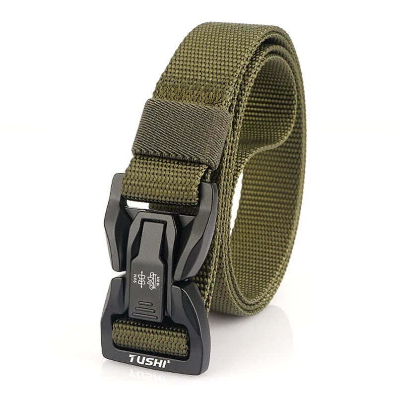 VATLTY 2.5cm Thin Tactical Belt Soft Real Nylon QR Metal Buckle ArmyGreen 125cm