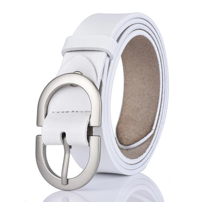 VATLTY Women's Leather Belt 2.8cm Natural Cowhide Silver Alloy Buckle White