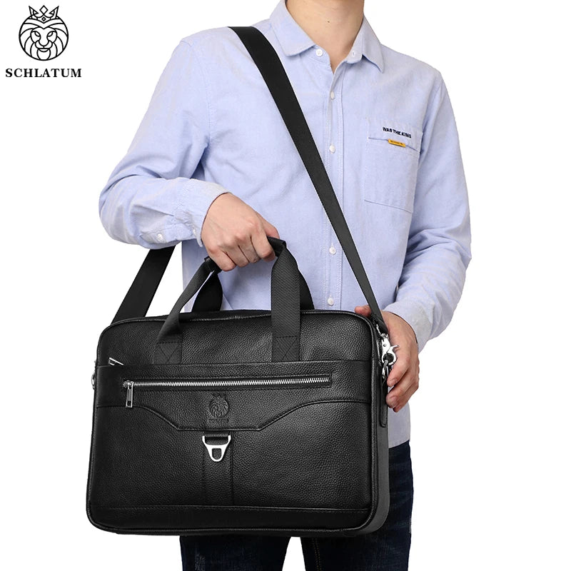 SCHLATUM Men's Leather Briefcase Casual Crossbody Bag 15.6inch Laptop