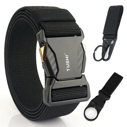 Elastic Belt for Men/Unisex Alloy Buckle Quick Release Carbon Texture Black set