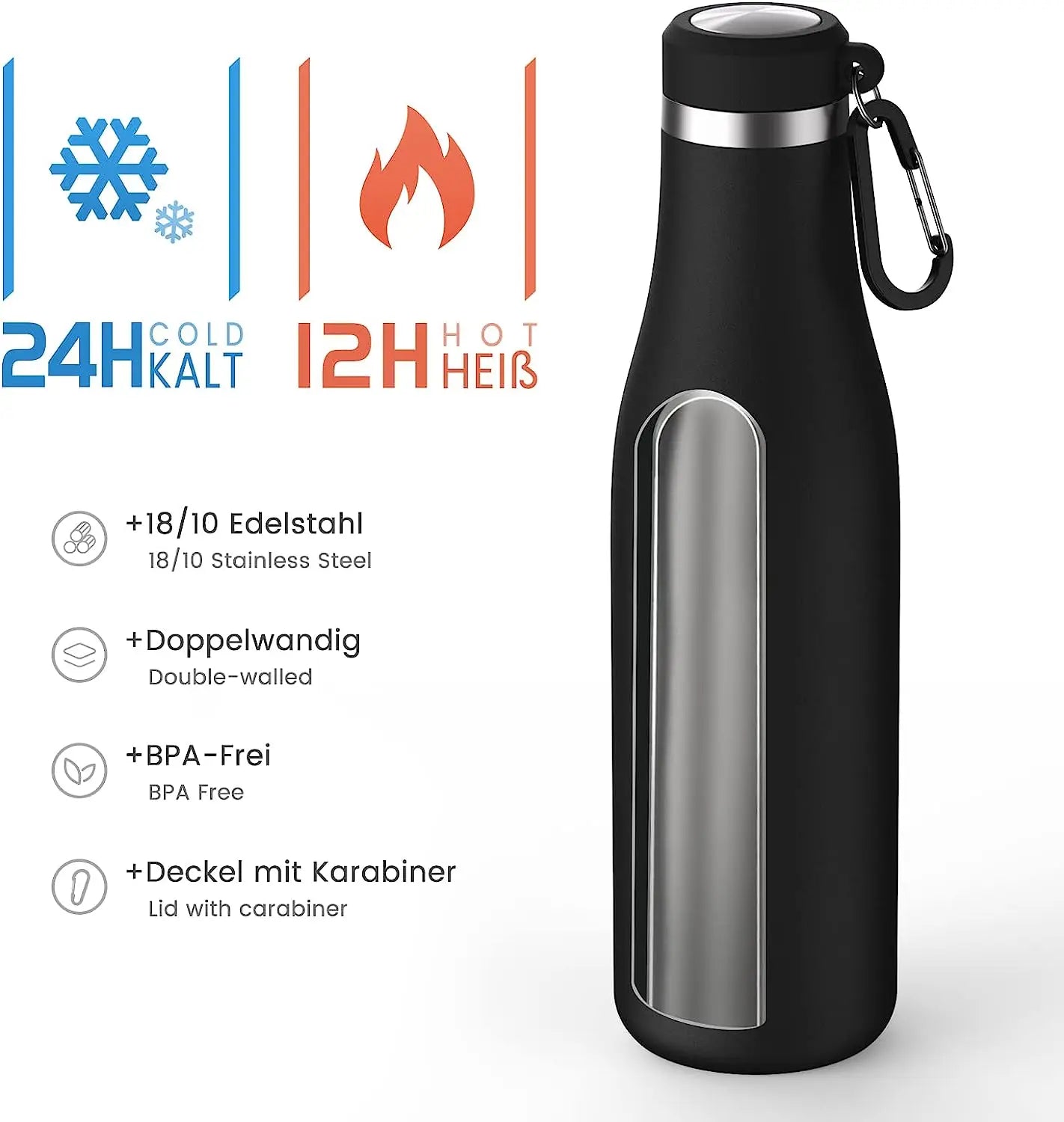 FJbottle Sport Water Bottle Stainless Steel with Carabiner Hook 350ml/500ml/710ml