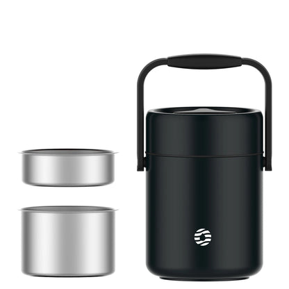 FEIJIAN-Stainless Steel Lunch Box, 3 Layers Food Jars, 1600ml, 54oz Black 3 1600ml