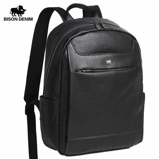 BISON DENIM Retro Genuine Leather Men's Backpack Business Outdoor Travel Cowhide Schoolbag Men Women Computer Notebook Bag