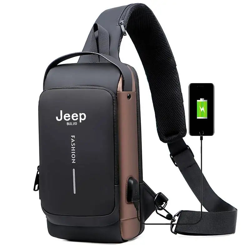 JEEP BULUO Brand High Quality Men Chest Sling Bags Motorcycle Gold black