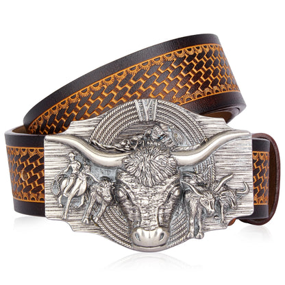 Retro Cowhide Western Cowboy Genuine Leather High Quality Alloy Buckle Belt NK0059A DS052-1ZM