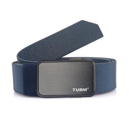 VATLTY 35mm Men's Elastic Belt Zinc Alloy Quick Release Buckle Blue 120cm