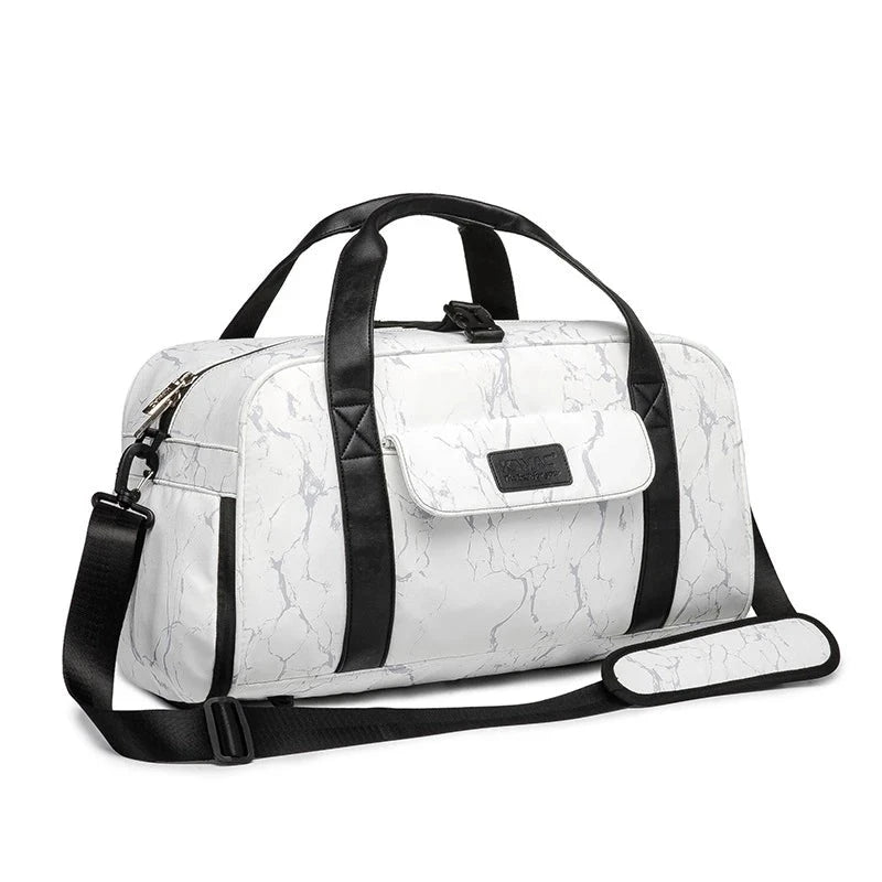 Kinmac Messenger Sports Fitness Yoga Swimming Travel Bag Waterproof Weekender White Marble 45 x 30 x 22 cm