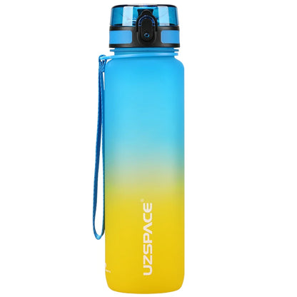 UZSPACE 1000ml Sport Water Bottle With Time Marker BPA Free blue and yellow 901-1000ml