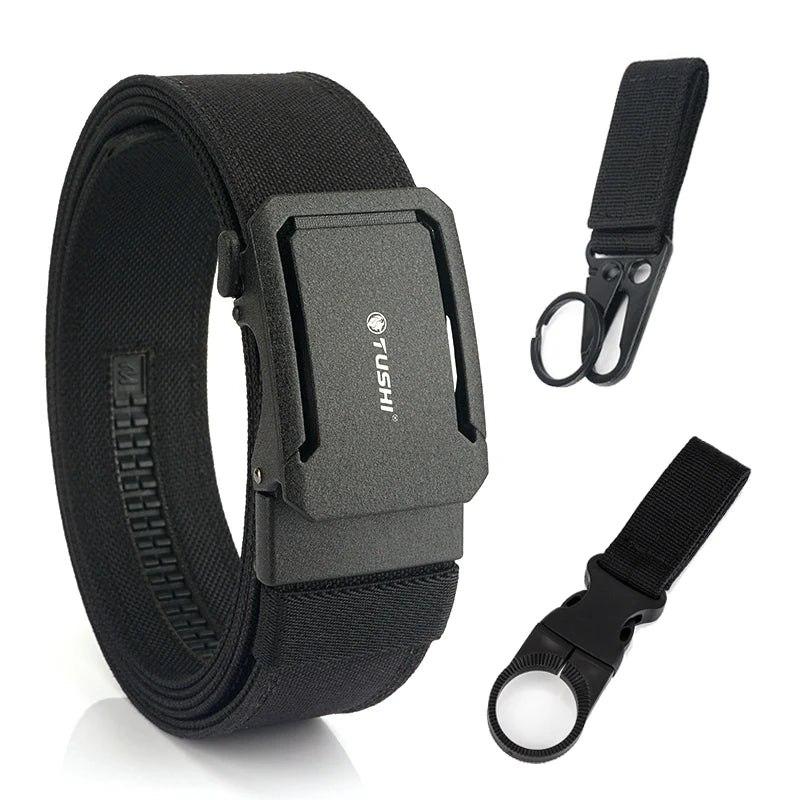 VATLTY 4.3cm Hard Tactical Belt 1100D Tight Nylon Alloy Automatic Buckle Black set A 120cm