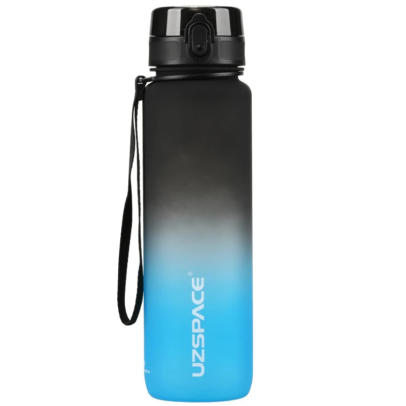 UZSPACE 1000ml Sport Water Bottle With Time Marker BPA Free black and blue 901-1000ml