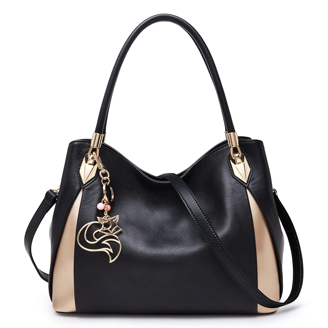 FOXER Women's Cowhide Handbag Female Genuine Leather Black