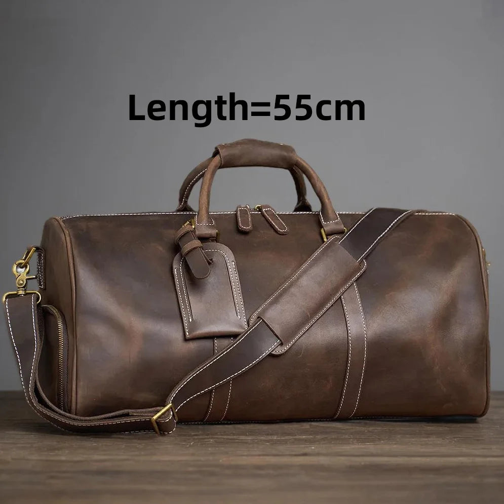 Men's Travel Bag Genuine Leather Hand Luggage NUPUGOO Vintage Coffee