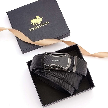 BISON DENIM Carbon Fiber Men Belt Genuine Leather