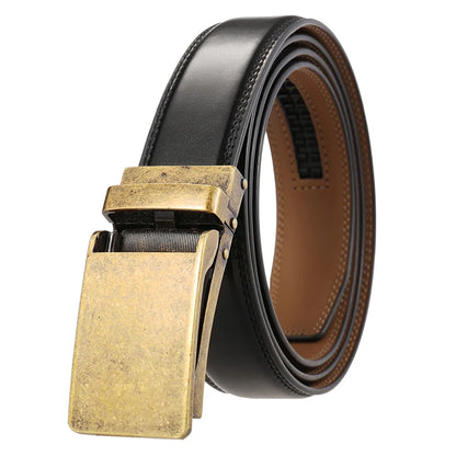 VATLTY Leather Cowhide Belt for Men Alloy Automatic Buckle Vintage copper Black