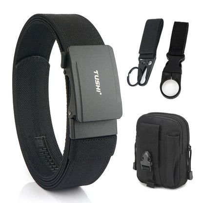 VATLTY New Men's Military Pistol Belt Metal Automatic Buckle Sturdy Nylon Black set C 120cm