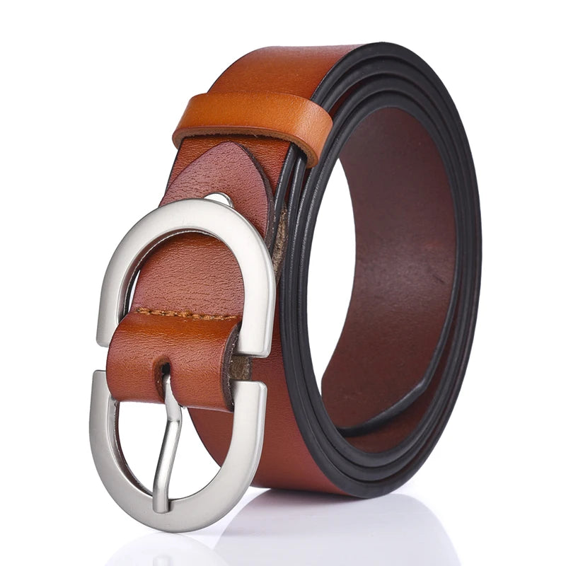 VATLTY Women's Leather Belt 2.8cm Natural Cowhide Silver Alloy Buckle Yellow brown
