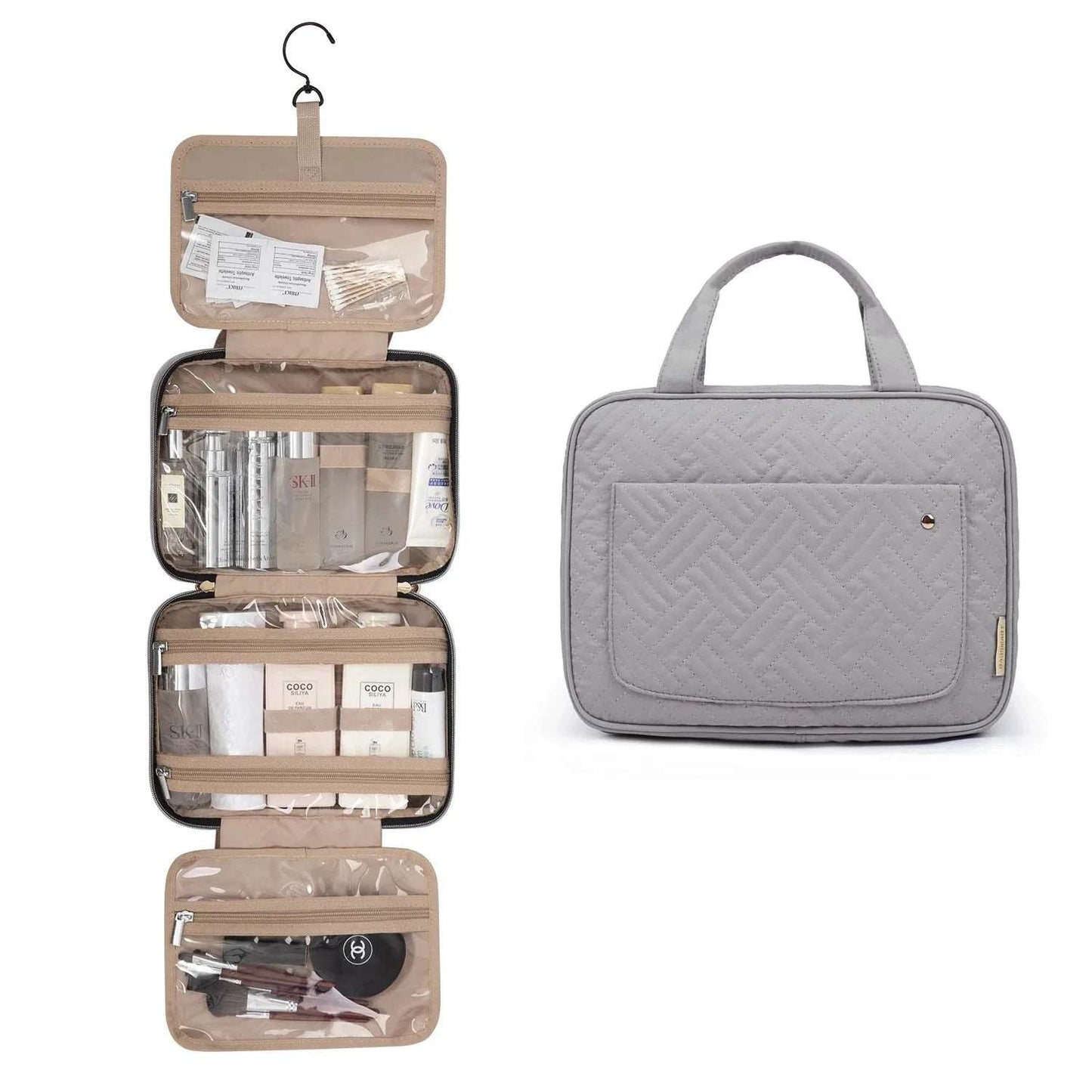 BAGSMART Makeup Cosmetic Bag with Hanging Hook Grey