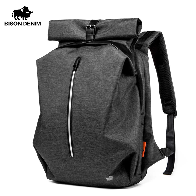BISON DENIM Large Capacity Travel Backpack Camping Hiking Climbing Sport Backpack Ergonomical Lightweight Business Notebook Bag N2873 Gray