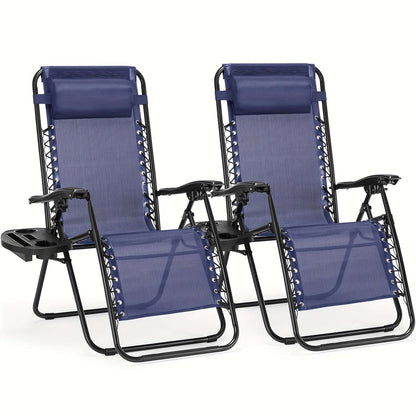 Set Of 2 Zero Gravity Lounge Chairs, Ergonomic Adjustable Lying Angle Sturdy Steel& Mesh Support 60 Chair OK•PhotoFineArt OK•PhotoFineArt