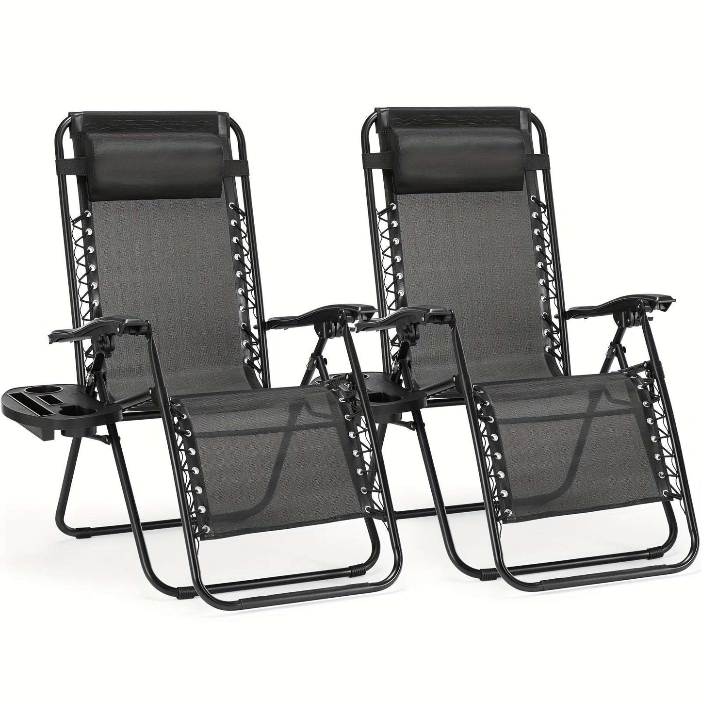 Set Of 2 Zero Gravity Lounge Chairs, Ergonomic Adjustable Lying Angle Sturdy Steel& Mesh Support 60 Chair OK•PhotoFineArt OK•PhotoFineArt