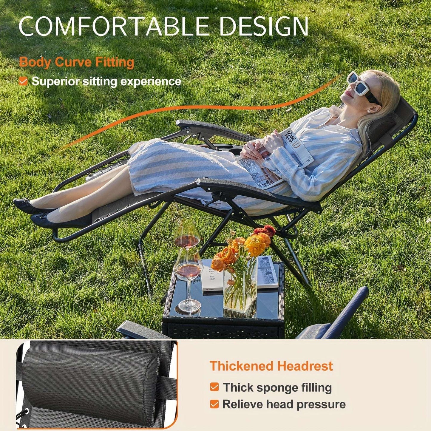 Set Of 2 Zero Gravity Lounge Chairs, Ergonomic Adjustable Lying Angle Sturdy Steel& Mesh Support 60 Chair OK•PhotoFineArt OK•PhotoFineArt