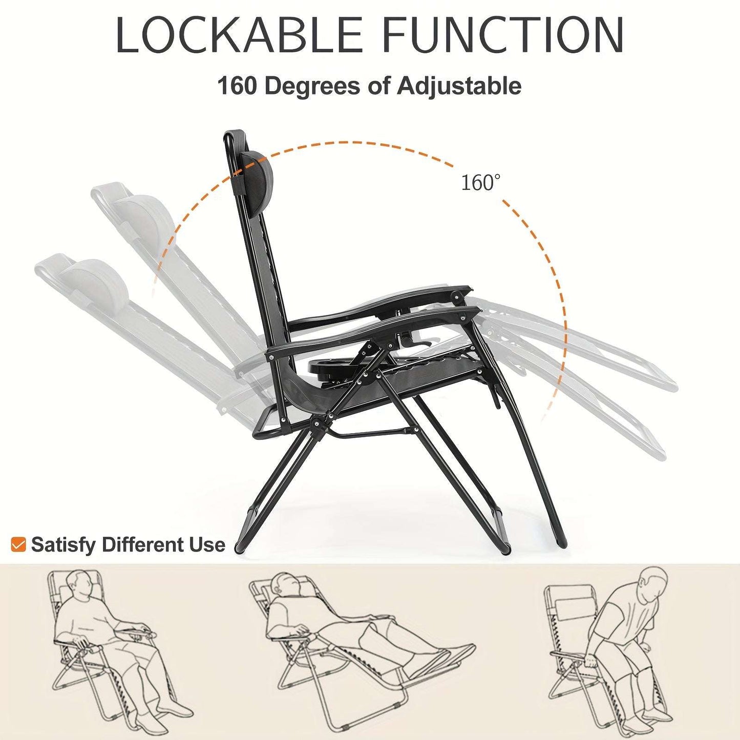 Set Of 2 Zero Gravity Lounge Chairs, Ergonomic Adjustable Lying Angle Sturdy Steel& Mesh Support 60 Chair OK•PhotoFineArt OK•PhotoFineArt