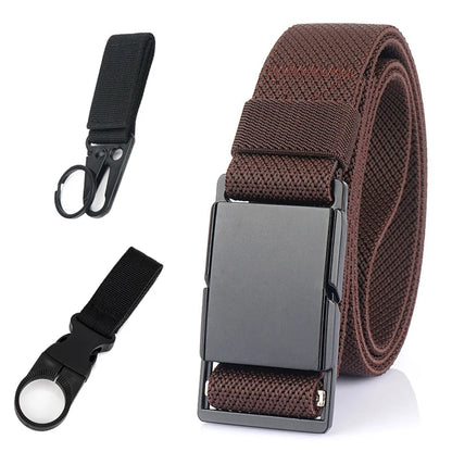VATLTY 3.4cm Elastic Casual Belt for Men Metal Magnetic Buckle Brown A 125cm