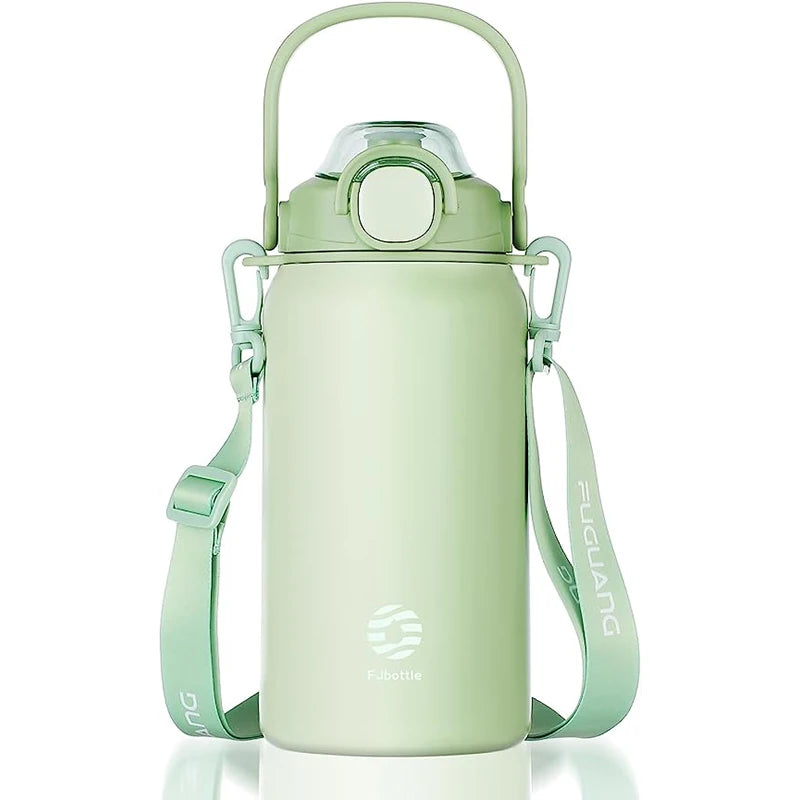 FEIJIAN Thermos Bottle Large Capacity With Straw Stainless Steel Green