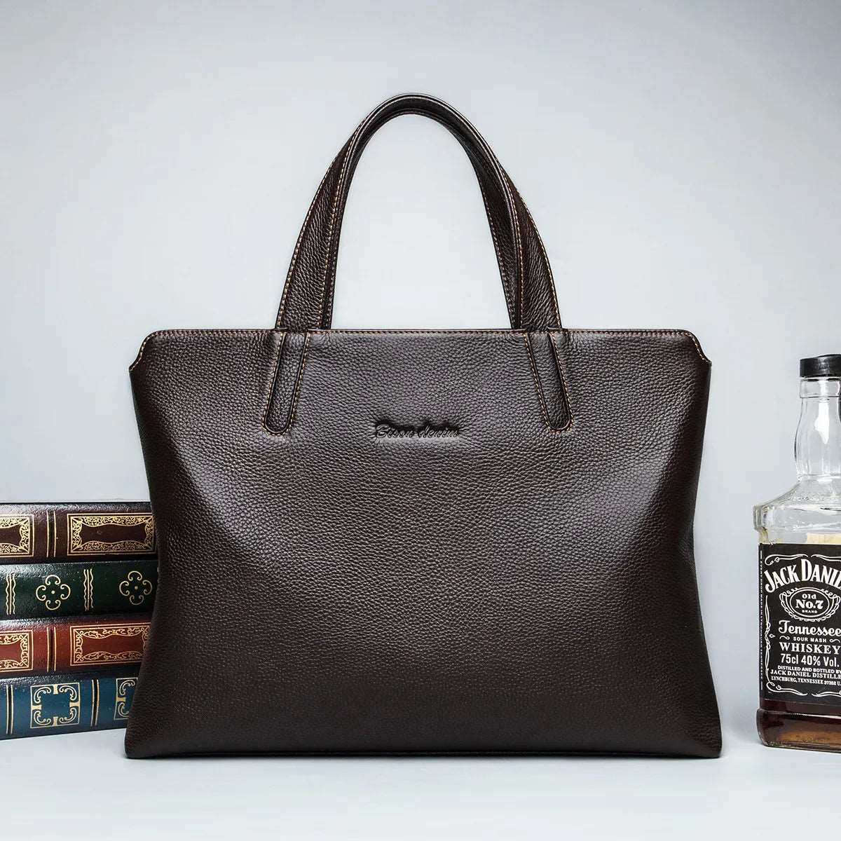 BISON DENIM Luxury Genuine Leather Business Men's Briefcase Coffee