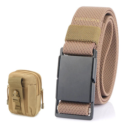 VATLTY 3.4cm Elastic Casual Belt for Men Metal Magnetic Buckle Khaki B 125cm