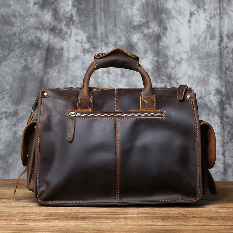 NZPJ Vintage Genuine Leather Men's Briefcase Crazy Horse