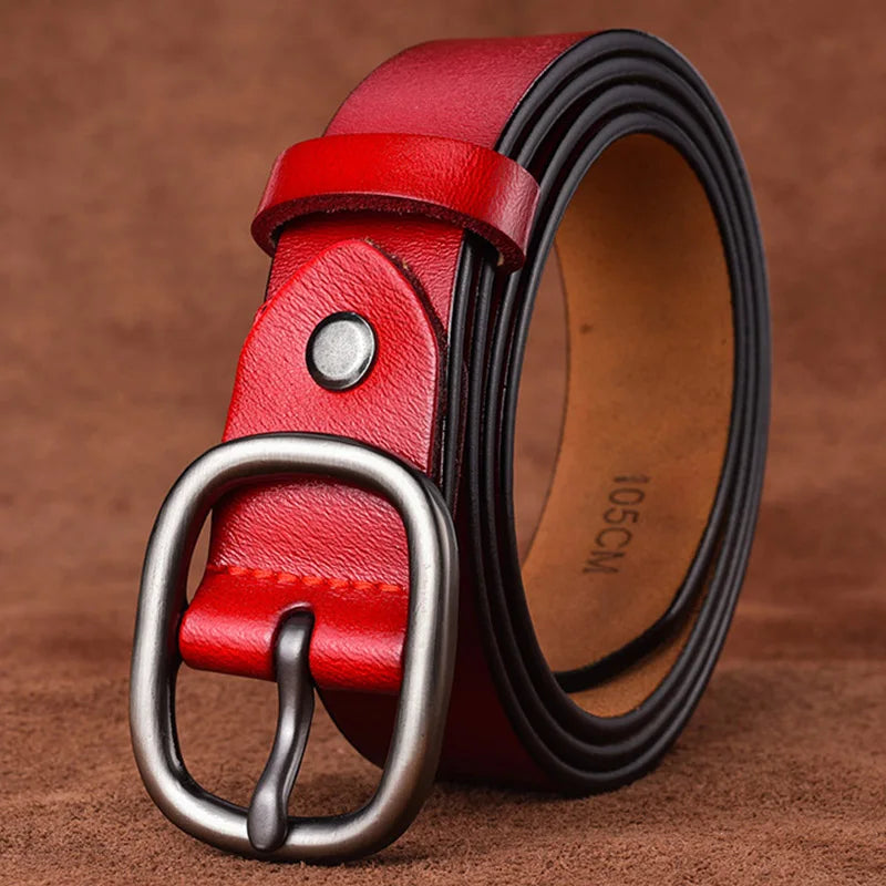 VATLTY 95cm-115cm Women's Leather Belt 2.8cm Natural Cowhide Red