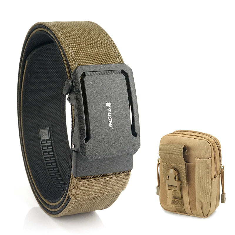 VATLTY 4.3cm Hard Tactical Belt 1100D Tight Nylon Alloy Automatic Buckle Dark brown set B 120cm