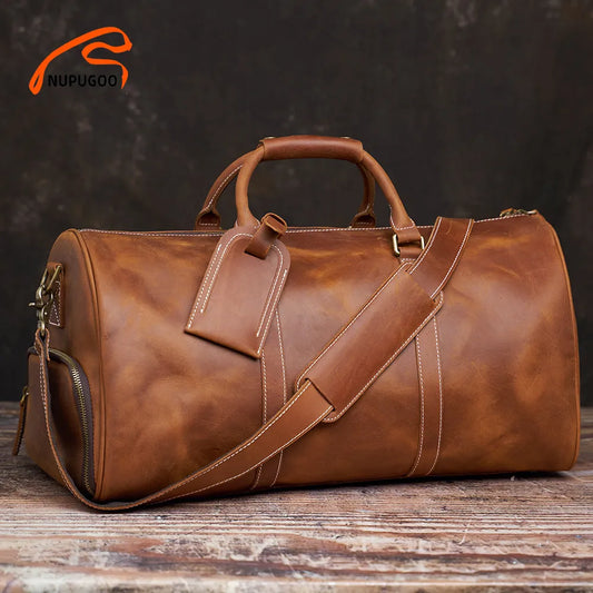 Vintage Men's Travel Bag Genuine Leather 16 Inch Laptop NUPUGOO