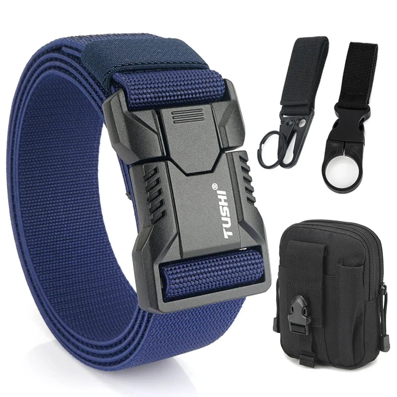 VATLTY New Tactical Outdoor Belt for Men and Women Aluminum Alloy Buckle Navy blue set C 125cm