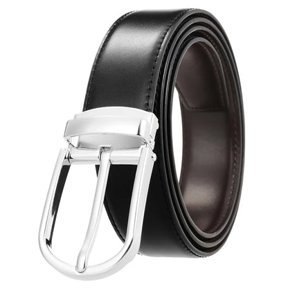 VATLTY New Men's Reversible Brown Genuine Leather Trousers Belt Chrome