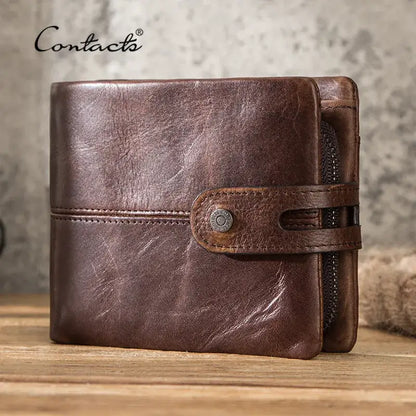 CONTACT'S Casual Men's Crazy Horse Leather Short Wallet