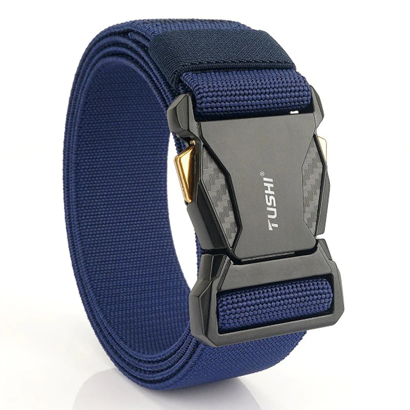 Elastic Belt for Men/Unisex Alloy Buckle Quick Release Carbon Texture Navy blue