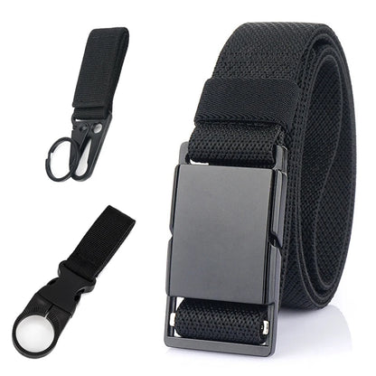 VATLTY 3.4cm Elastic Casual Belt for Men Metal Magnetic Buckle Black A 125cm