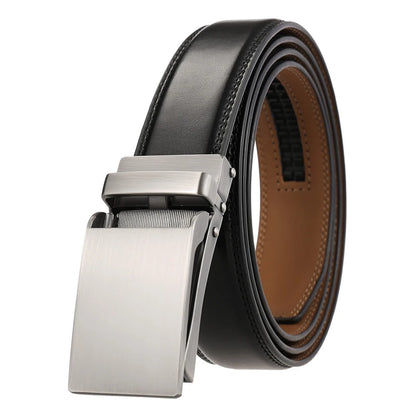 VATLTY Leather Cowhide Belt for Men Alloy Automatic Buckle Gray black