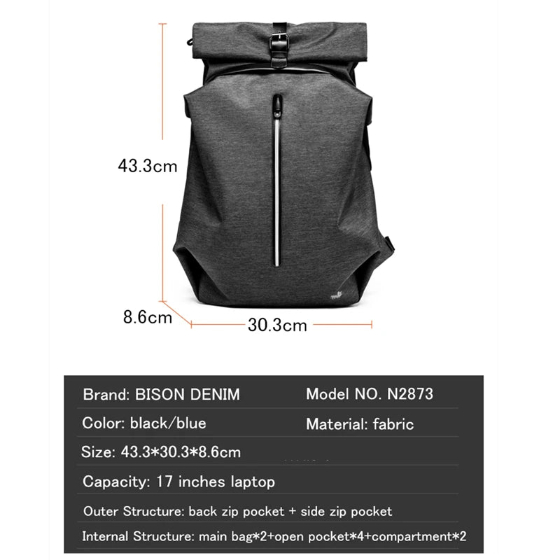 BISON DENIM Large Capacity Travel Backpack Camping Hiking Climbing Sport Backpack Ergonomical Lightweight Business Notebook Bag