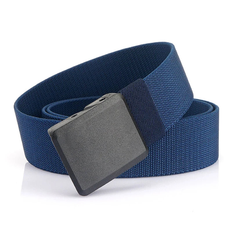 Metal Free Men's Elastic Belt Quick Release Nylon Buckle Navy blue