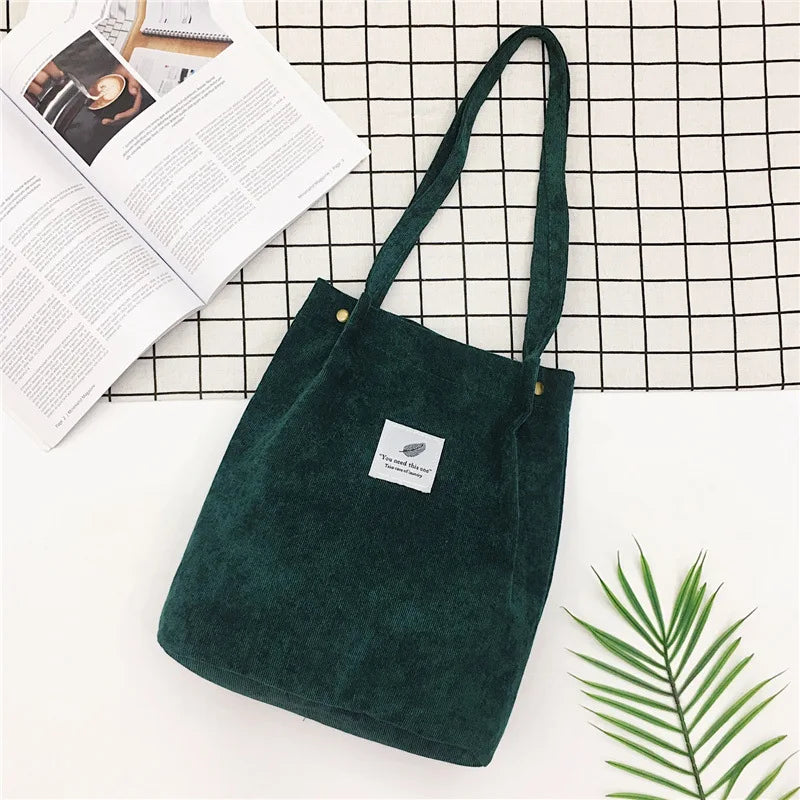 Corduroy Bag for Women Shopper green
