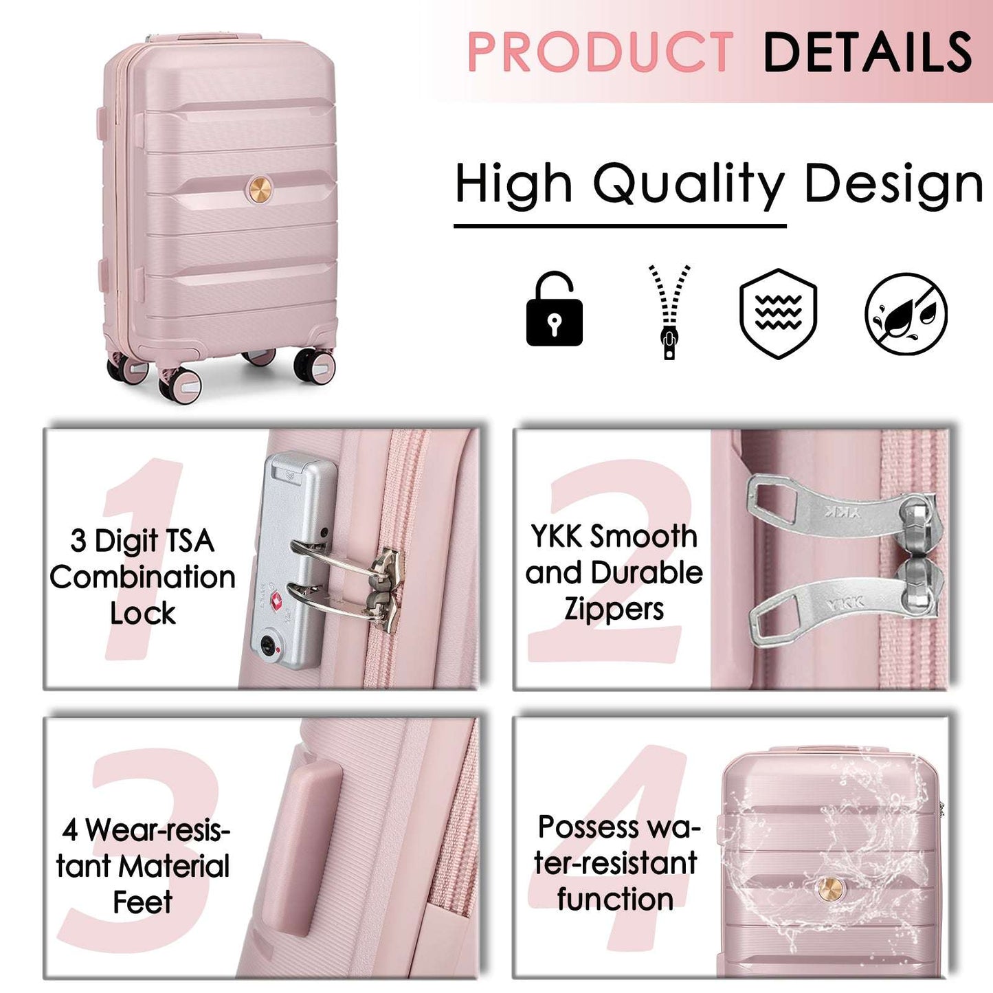 Somago 20" Carry On Luggage and 14" Mini Cosmetic Cases, Duffle Bag & Toiletry Bag TSA Lock YKK Zipper Hardside 4Pcs 152 Luggage Somago OK•PhotoFineArt