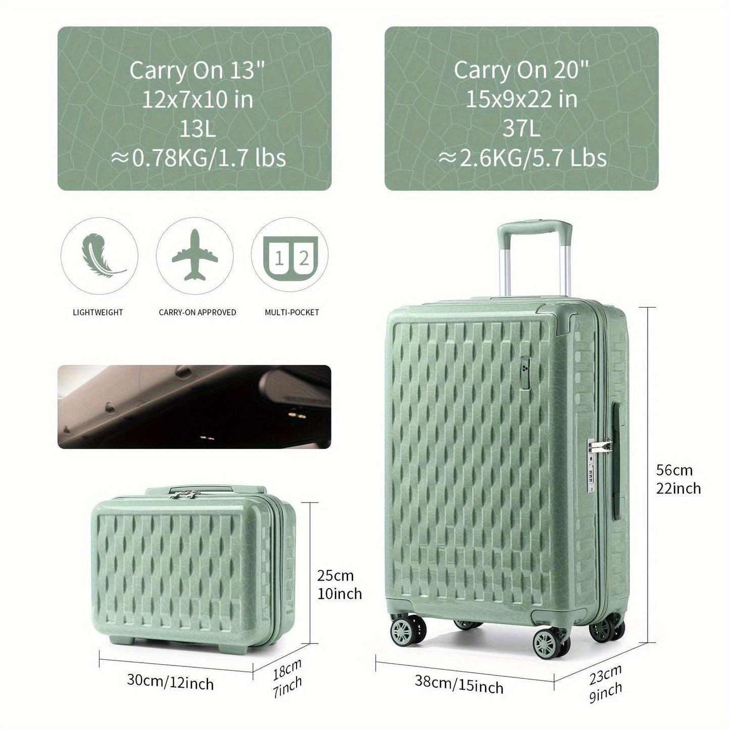 Somago 20 Inch Airline Approved Hardside Spinner Luggage, YKK Zippers, TSA Lock 127 Luggage Somago OK•PhotoFineArt